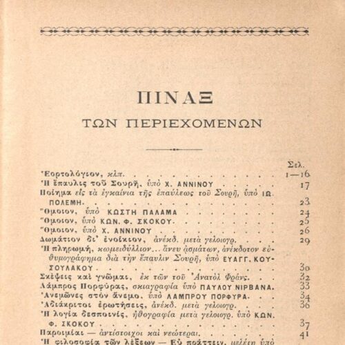 18 x 12 εκ. 2 σ. χ.α. + 437 σ. + 3 σ. χ.α., όπου στο φ. 1 χειρόγραφη αφιέρωση του Κ. �